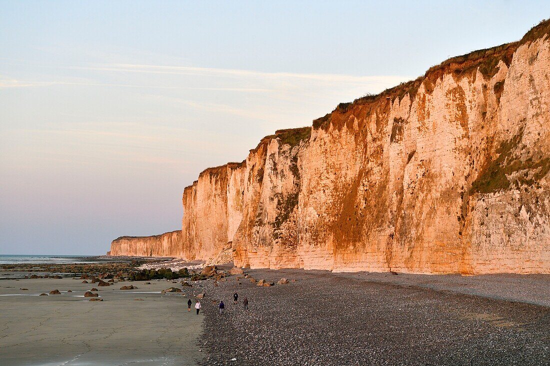 Frankreich,Normandie,Seine Maritime,Pays de Caux,Cote d'Albatre,Veules les Roses,Die schönsten Dörfer Frankreichs,der Strand und die Klippen