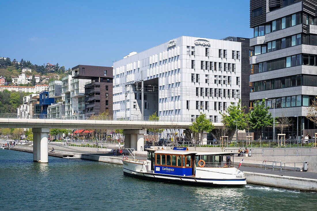 France,Rhone,Lyon,La Confluence district south of the Presqu'ile,close to the confluence of the Rhone and the Saone rivers,is the first French sustainable quarter certified by WWF,residential buildings on quai Antoine Riboud on the edge of the nautical basin connected to the Saone river