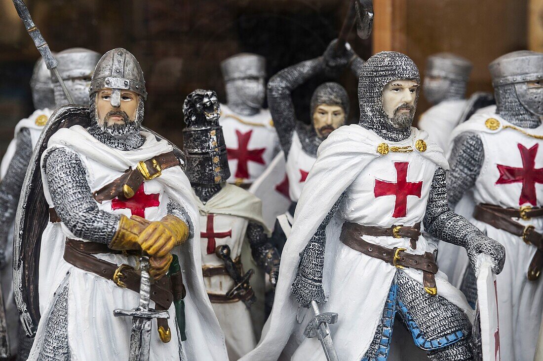 France,Calvados,Bayeux,figurines of Templars in the window of a shop
