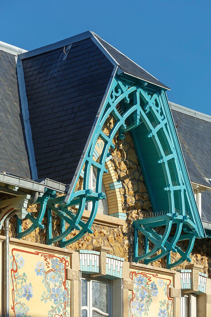 France,Meurthe et Moselle,Nancy,Villa Les Glycines facade in Art Nouveau style (1904) in Felix Faure street by architect Cesar Pain