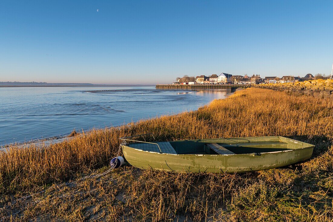 France,Somme,Baie de Somme,Le Crotoy,winter,Le Crotoy seen from the flush pond