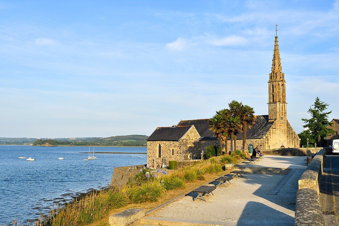 France,Finistere,Iroise Sea,Parc Naturel Regional d'Armorique (Armorica Regional Natural Park),Crozon peninsula,Landevennec,mouth of the Aulne river,17th century Notre Dame church