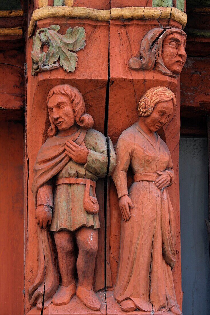 France,Indre et Loire,Tours,old town,Rue Colbert,half-timbered house,carved beam