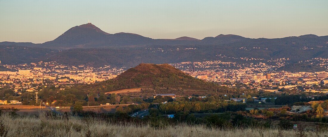 France,Puy-de-Dome,overview of Clermont-Ferrand town,Parc Naturel Regional des Volcans d'Auvergne (Natural regional park of Volcans d'Auvergne),Chaine des Puys overview