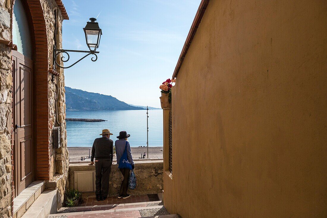 France,Alpes-Maritimes,Menton,old town,Traverse des Diamants,view of Garavan Bay