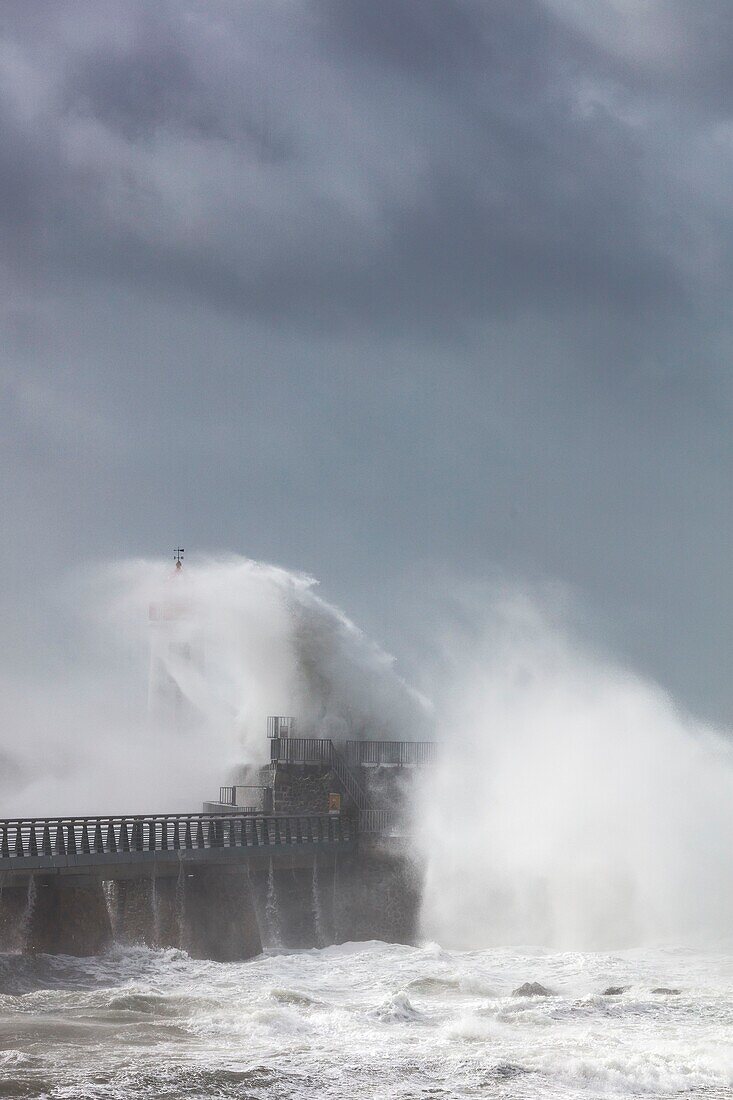 France,Vendee,Les Sables d'Olonne,harbour channel lighthouse in Miguel storm
