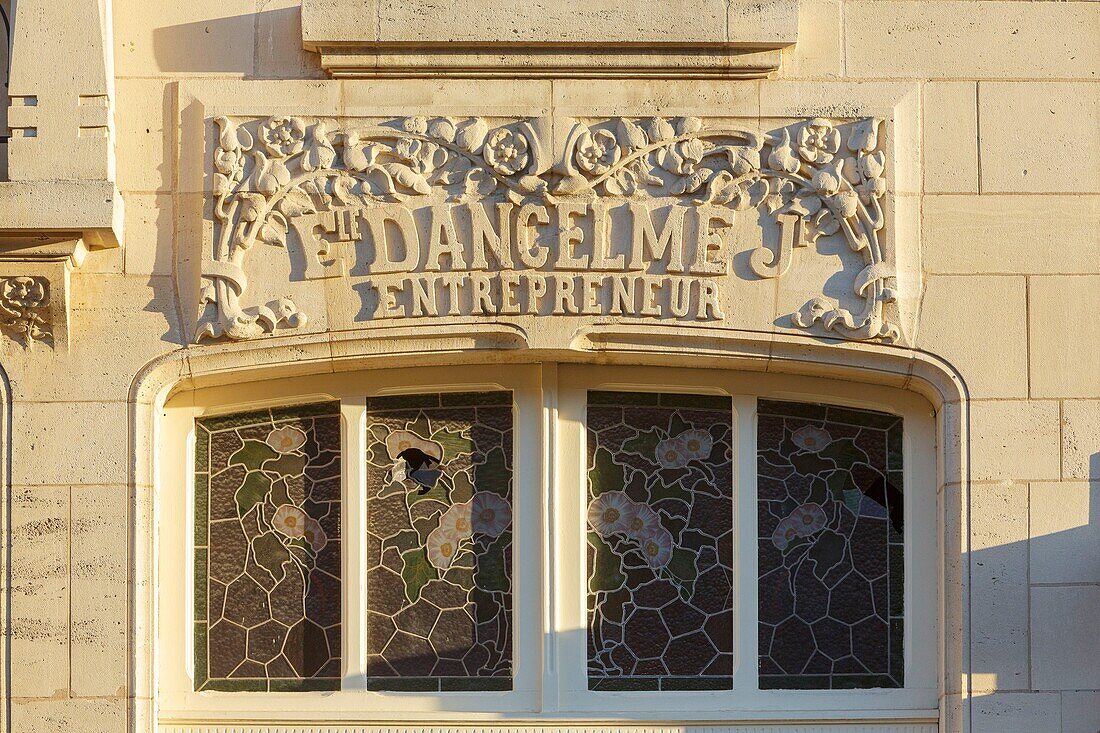 France,Meurthe et Moselle,Nancy,detail of the facade of the Dancelme house (1926) in Art Nouveau style by architect Henri Vial