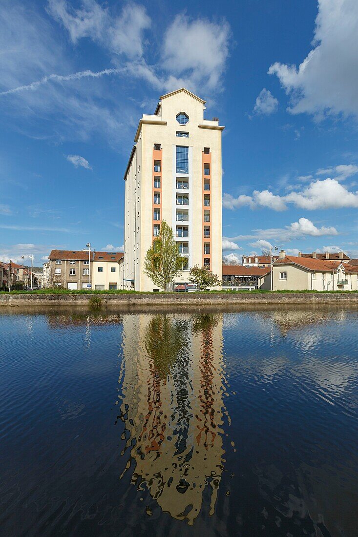 France,Meurthe et Moselle,Nancy,former grain silo (1941-1942) now apartment building on the Meurthe canal