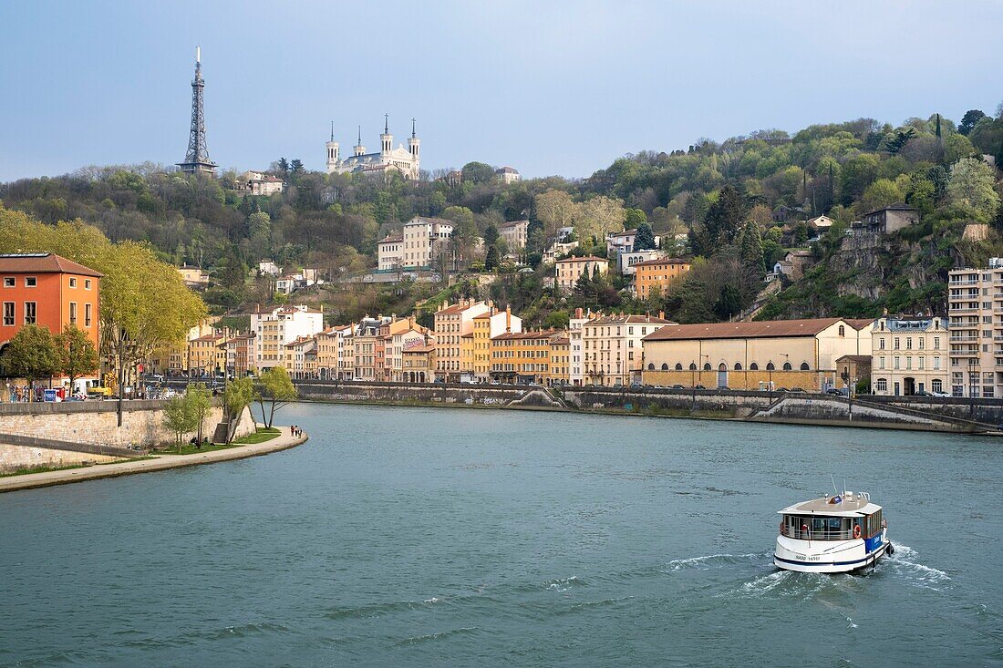 France,Rhone,Lyon,historic district listed as a UNESCO World Heritage site,the Vaporetto shuttle boat on the Saone river