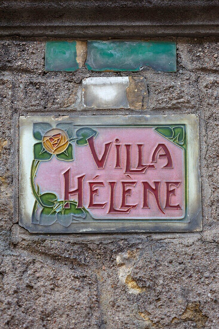 France,Meurthe et Moselle,Nancy,house plate Villa Helene Art nouveau house in Rue Felix Faure,architect Cesar Pain (1904)