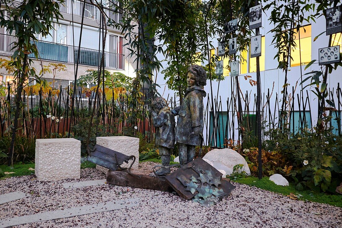 France,Paris,Grenelle district,rue Nelaton,Memorial Garden of the Children's Vel'd'Hiv,on the site of the former Velodrome d'Hiver,in memory of the raid on 16 and 17 July 1942,the largest arrest of Jews in France during World War II