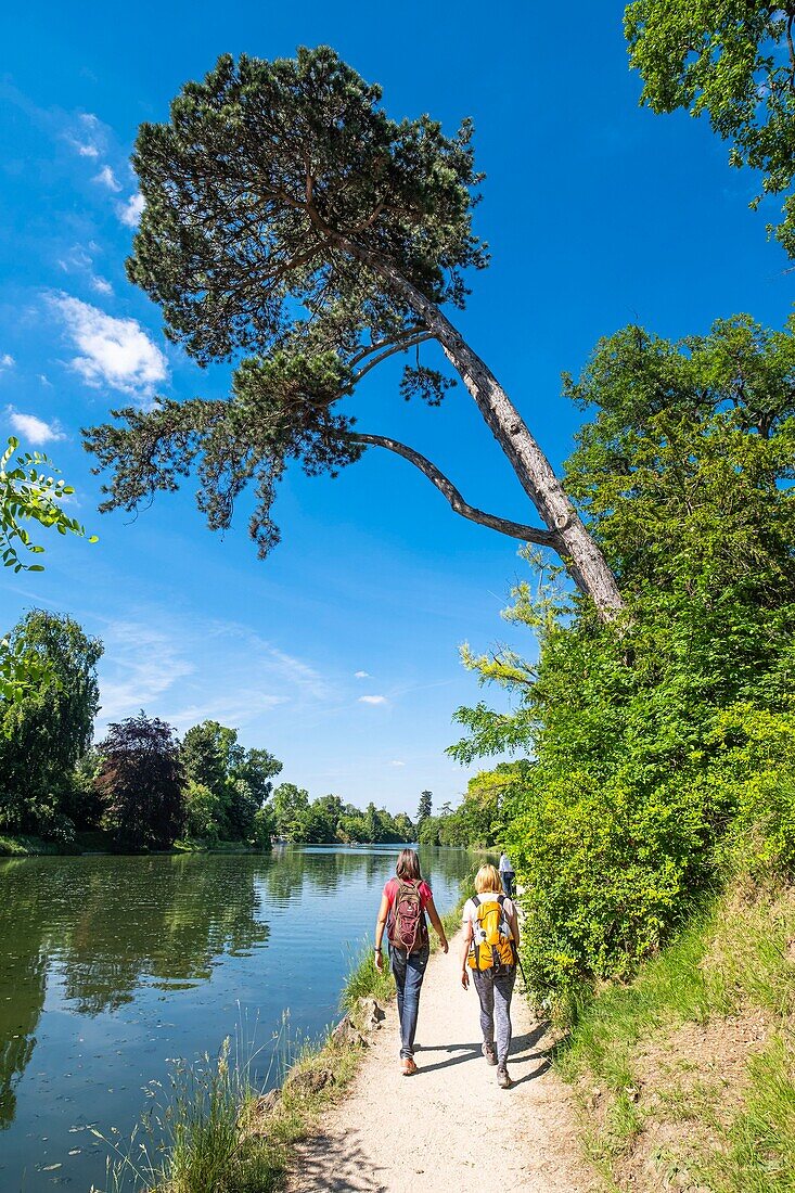 Frankreich,Paris,entlang des GR® Paris 2024 (oder GR75), Fernwanderweg der Metropole, der zur Unterstützung der Pariser Bewerbung für die Olympischen Spiele 2024 angelegt wurde, Bois de Boulogne, See Inferieur