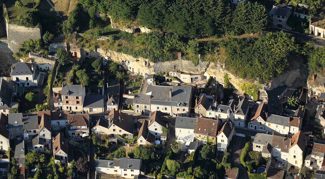 France,Indre et Loire,Loire valley listed as World Heritage by UNESCO,Amboise,troglodyte houses in Amboise (aerial view)