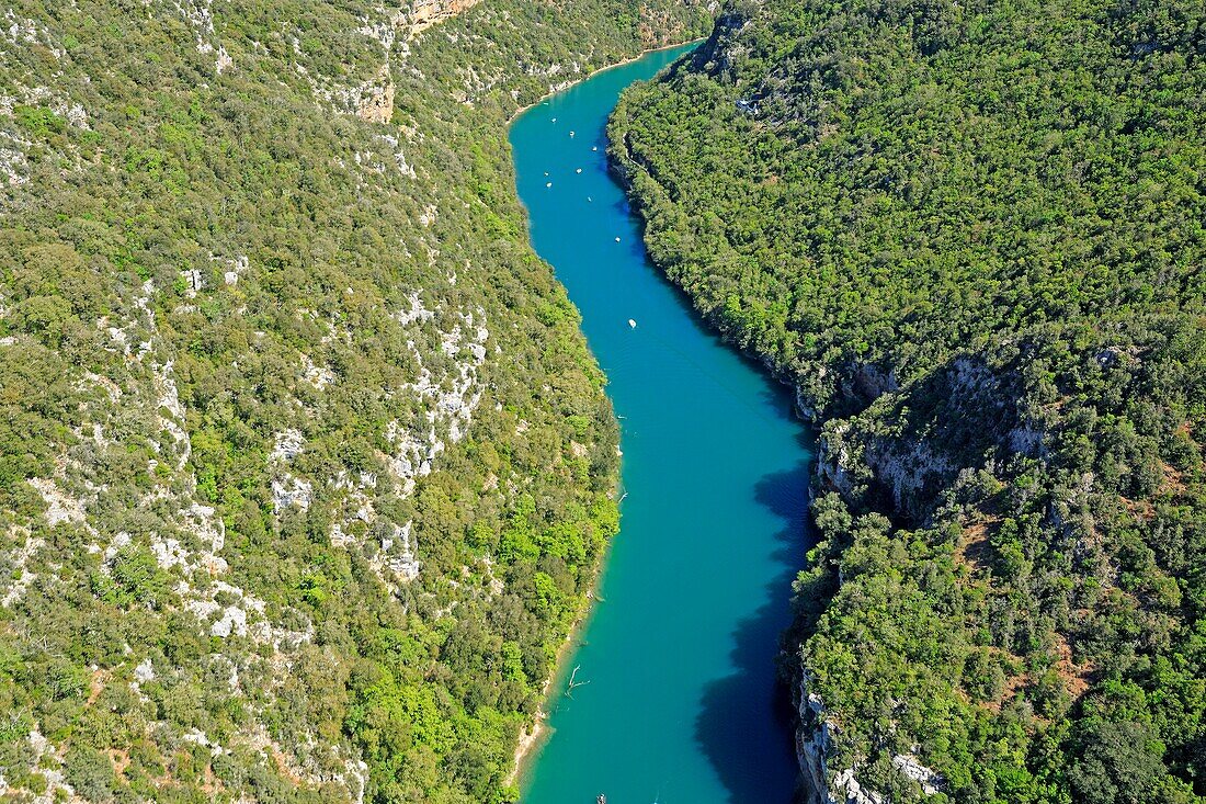 France,Alpes de Haute Provence,Quinson,Regional Natural Park of Verdon,low Gorges du Verdon (aerial view)