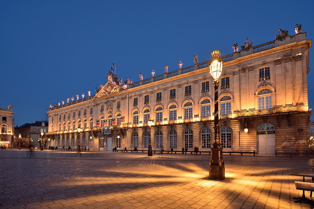 France,Meurthe and Moselle,Nancy,place Stanislas (former Place Royale) built by Stanislas Leszczynski,king of Poland and last duke of Lorraine in the eighteenth century,classified World Heritage of UNESCO,town hall by night