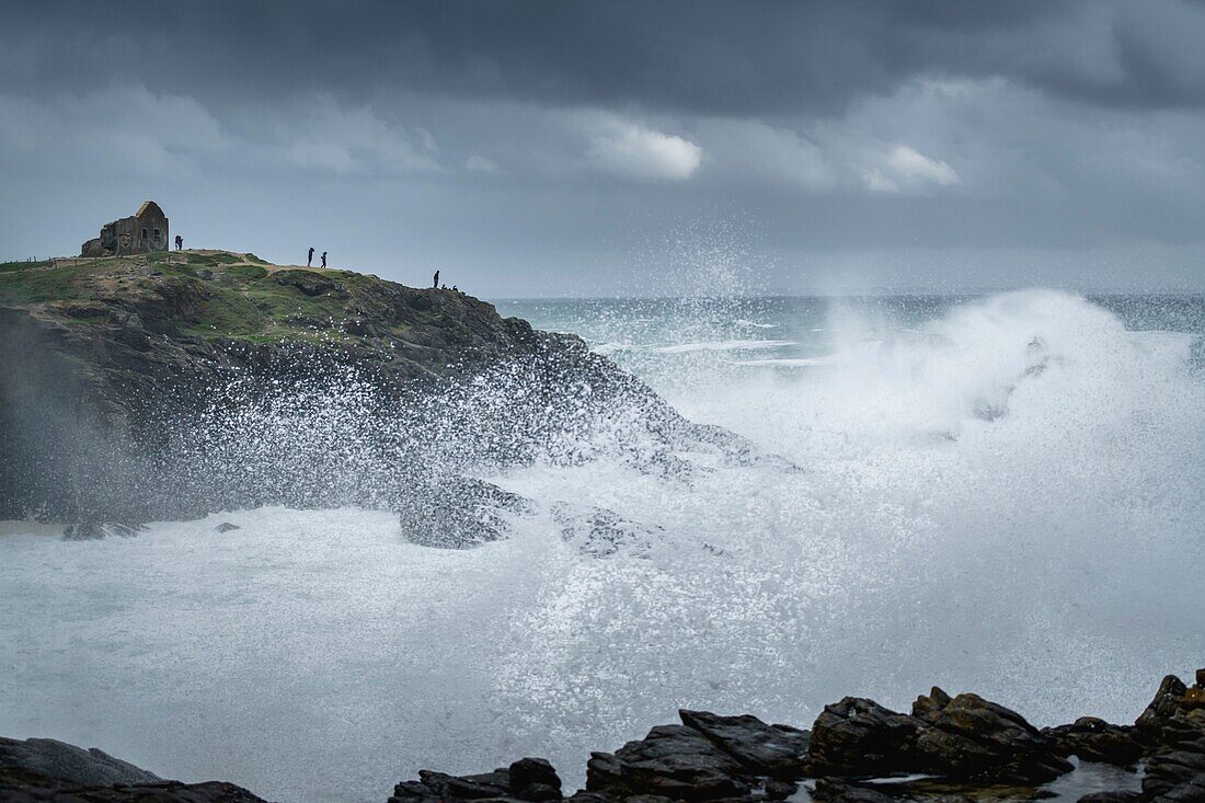 Frankreich,Morbihan,St-Pierre-Quiberon,die wilde Küste und die Spitze von Percho an einem stürmischen Tag