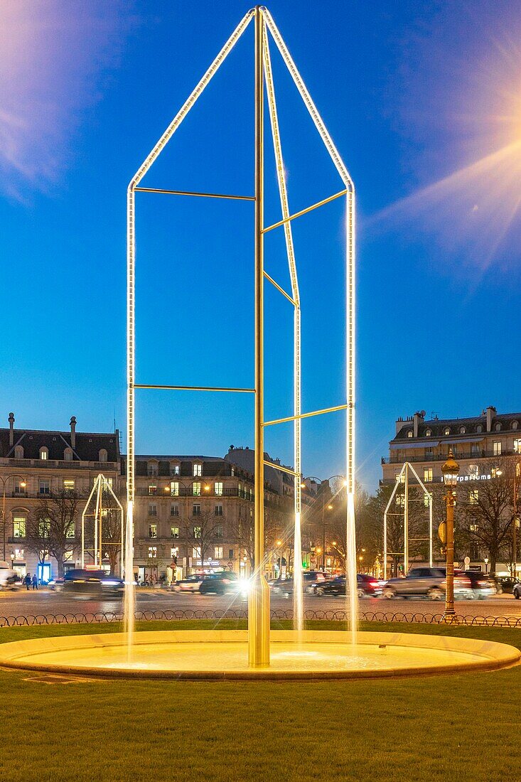 France,Paris (75),the Champs-Elysées roundabout,the new fountains designed by the Bourroullec brothers,inaugurated on 21/03/2019