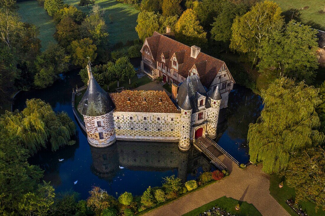 Frankreich,Calvados,Pays d'Auge,Schloss Saint Germain de Livet (15. und 16. Jh.) mit dem Titel Museum von Frankreich (Luftaufnahme)