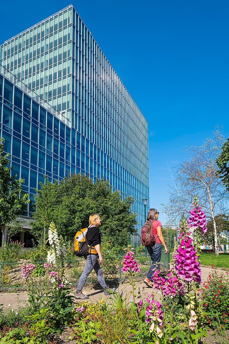 France,Paris,along the GR® Paris 2024 (or GR75),metropolitan long-distance hiking trail created in support of Paris bid for the 2024 Olympic Games,Plaisance district,Paturle square at the foot of Le Jour office building designed by Studios Architecture