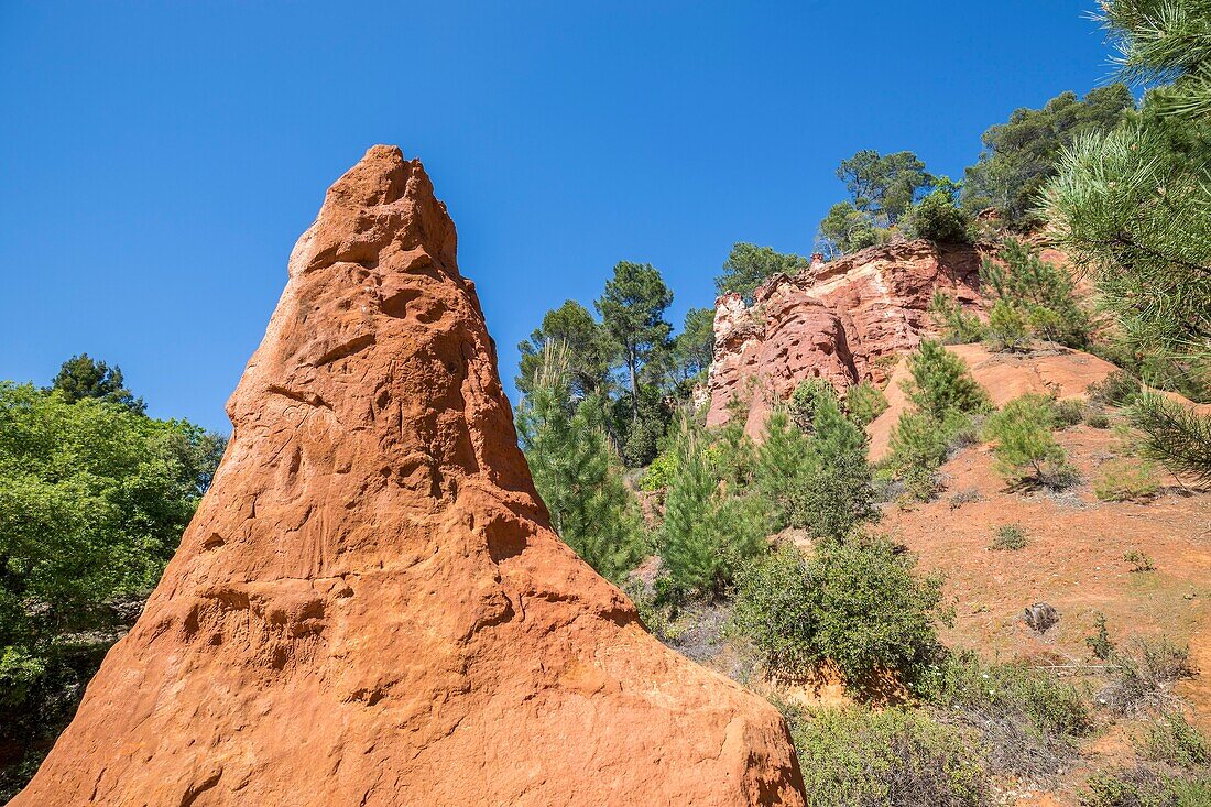 Frankreich,Vaucluse,Regionaler Naturpark Luberon,Roussillon,ausgezeichnet mit dem Prädikat der schönsten Dörfer Frankreichs,Ockernadel