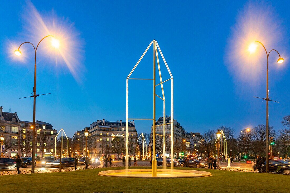 France,Paris (75),the Champs-Elysées roundabout,the new fountains designed by the Bourroullec brothers,inaugurated on 21/03/2019