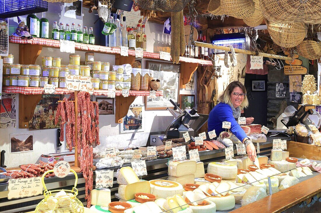 France,Hautes Pyrenees,Aure Valley,Saint Lary Soulan,L'Etable de Ramoun offers Pyrenean specialties (cold cuts,cheeses,preserves ...)