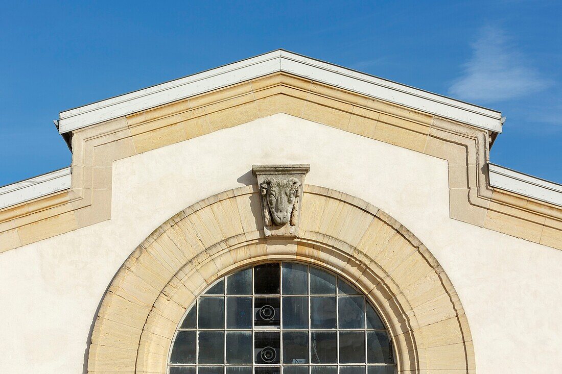 Frankreich,Meurthe et Moselle,Nancy,Detail der Fassade des Marche Central (Zentralmarkt), einer Markthalle am Place Charles III (Platz Karls des Dritten), erbaut 1852 vom Architekten Prosper Mourey