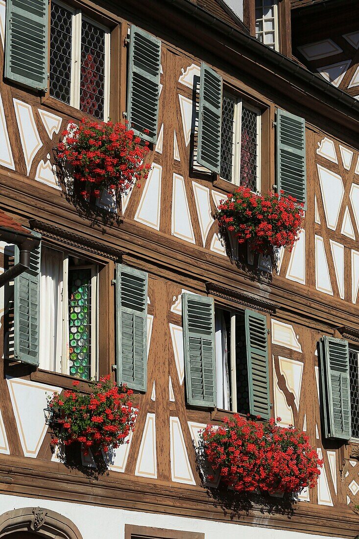 France,Haut Rhin,Turckheim,Turckheim,Detail of a facade Place Turenne