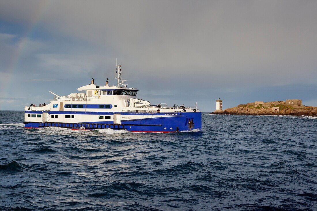 France,Finistere,Ouessant,Biosphere reserve (UNESCO),Armoric Natural Regional parc,Ponant island,The Fromveur II boat transports passengers from Ouessant to Brest