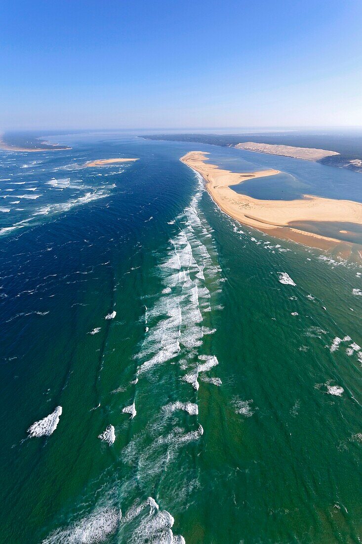 France,Gironde,Bassin d'Arcachon,aerial view of the pass between Cap Ferret and Banc d'Arguin (aerial view)