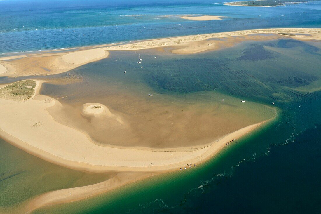 France,Gironde,Bassin d'Arcachon,the Banc d'Arguin and Cap Ferret in background (aerial view)