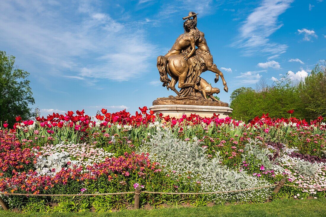 France,Rhone,Lyon,6th arrondissement,Parc de la Tête d'Or (Park of the Golden Head),Centauresse et Faune statue by sculptor Augustin Courtet (1849)