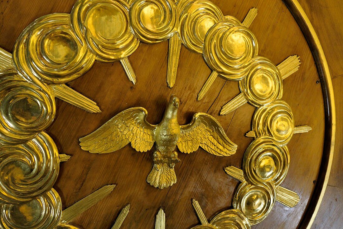 France,Territoire de Belfort,Belfort,Place d Armes,Saint Christophe cathedral,pulpit,voivode dated 1838,dove of the Holy Spirit