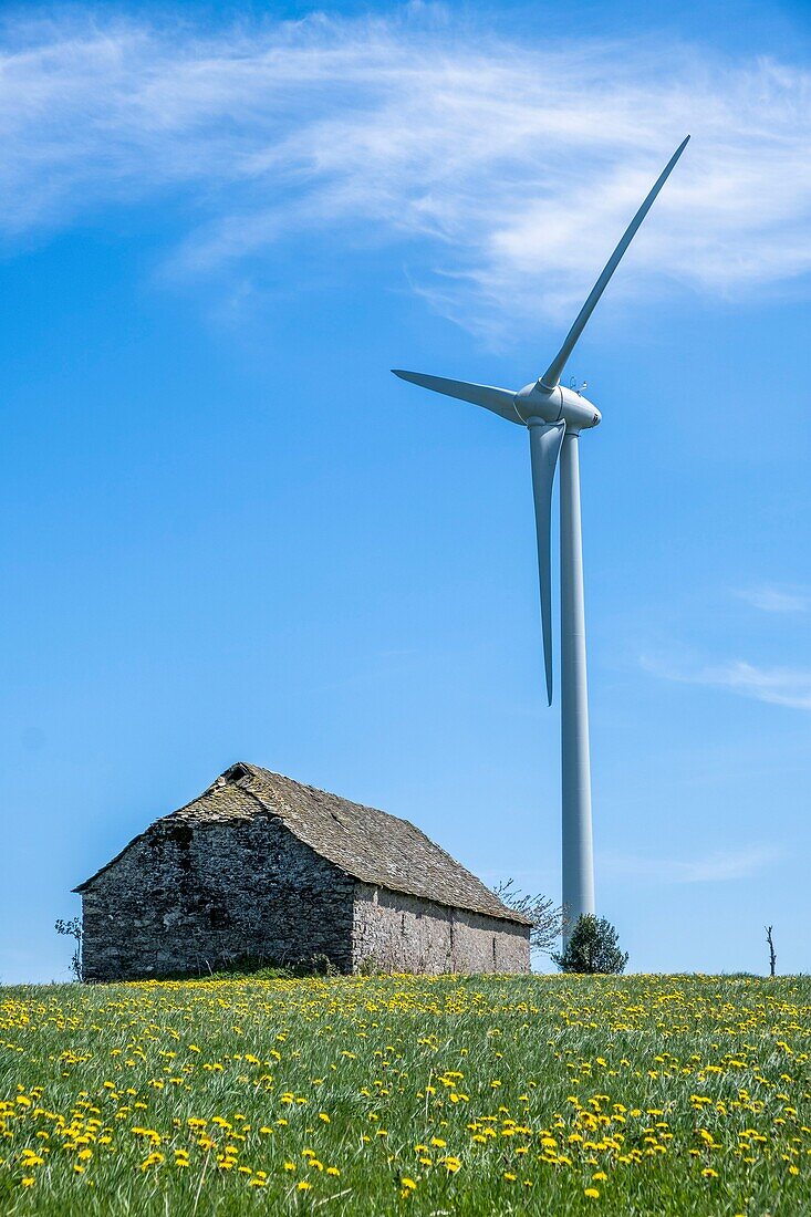 France,Aveyron,wind turbine,Levezou plateau near Pont de Salars