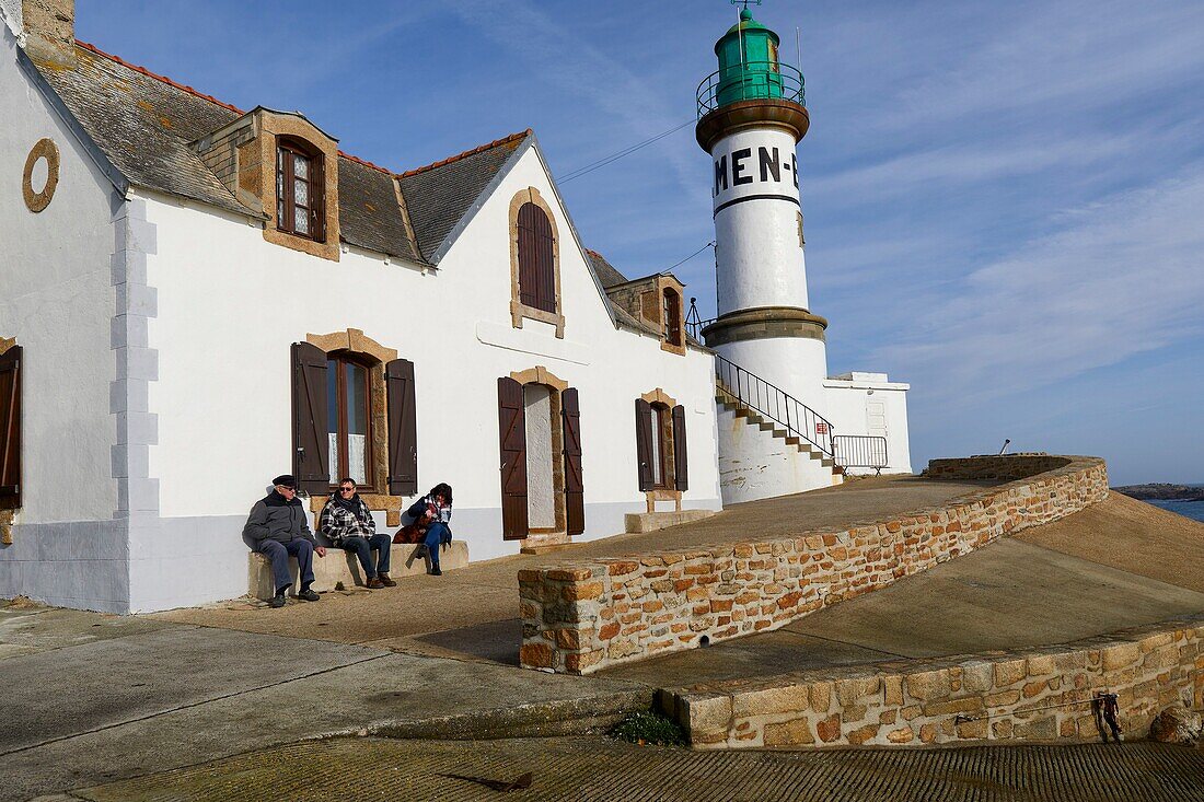 France,Finistere,Iroise Sea,Iles du Ponant,Parc Naturel Regional d'Armorique (Armorica Regional Natural Park),Ile de Sein,labelled Les Plus Beaux de France (The Most Beautiful Village of France),Men Brial lighthouse