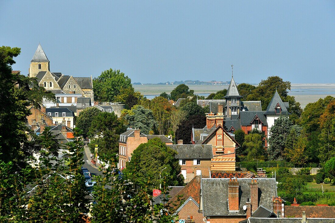 France,Somme,Baie de Somme,Saint Valery sur Somme,mouth of the Somme Bay,view of the town and bay