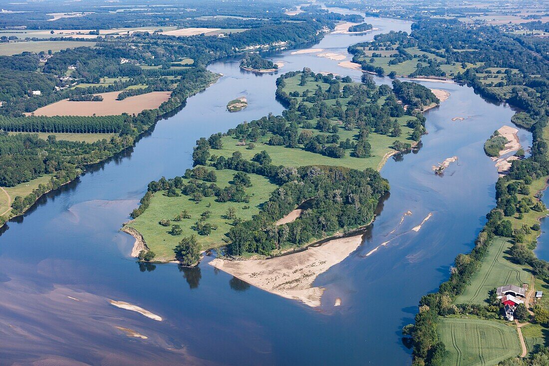 Frankreich,Maine et Loire,Loiretal als Weltkulturerbe der UNESCO,Saumur,die Loire (Luftaufnahme)