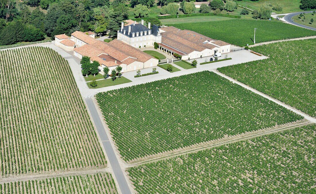 France,Gironde,Pauillac,Chateau Grand Puy Lacoste,5th growth Pauillac (aerial view)