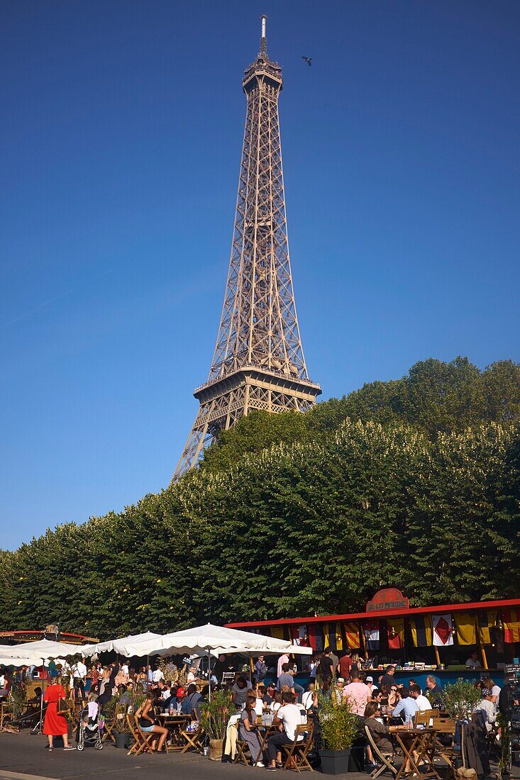 France,Paris,Banks of the Seine,Terrace of the Marine Bar and the Eiffel Tower