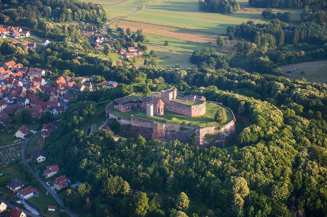 France,Bas Rhin,Lichtenberg,the Lichtenberg castle (aerial view)