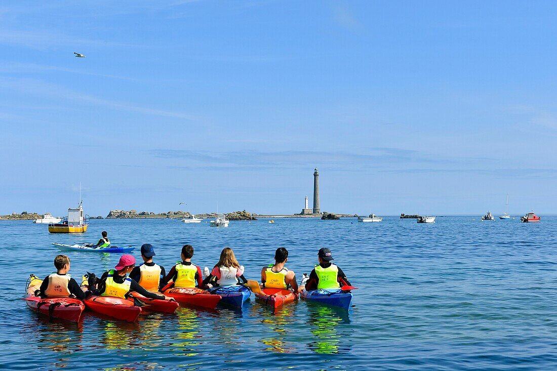 Frankreich,Finistere,Plouguernau,die Jungferninsel im Archipel von Lilia,der Leuchtturm der Jungferninsel,der höchste Leuchtturm Europas mit einer Höhe von 82,5 Metern