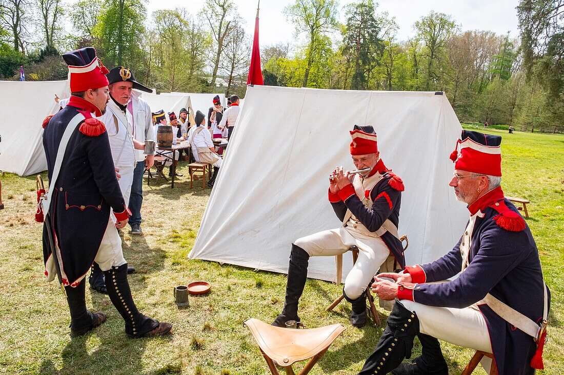 France,Seine et Marne,castle of Fontainebleau,historical reconstruction of the stay of Napoleon 1st and Josephine in 1809,the bivouac of the soldiers