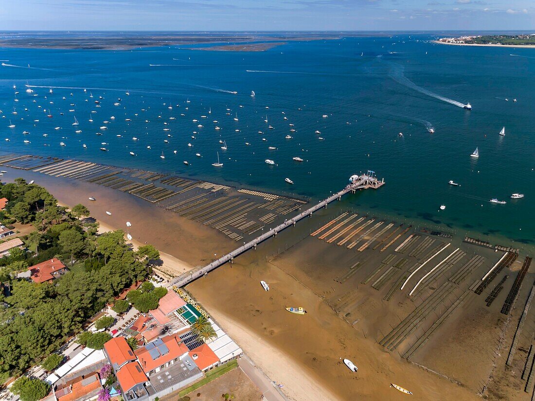 France,Gironde,Bassin d'Arcachon,Cap Ferret,Belisaire Pier (aerial view)