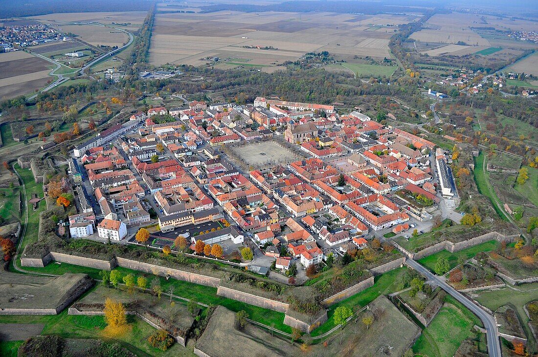 France,Haut Rhin,Neuf Brisach,fortified city by Vauban (aerial view)