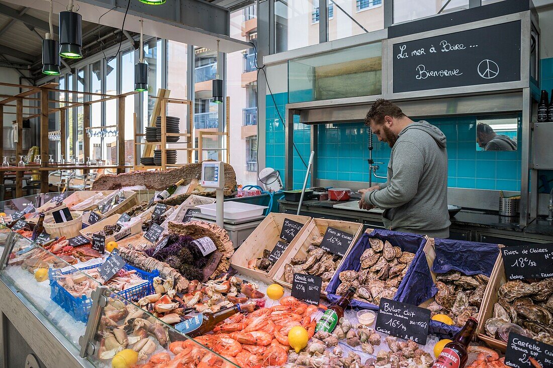 France,Var,Saint-Raphaël,the market of the Republic,crustaceans stall