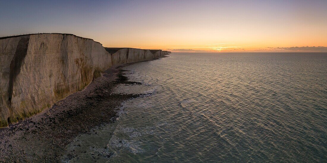 France,Somme,Ault,the cliffs of the Picardy coast near Ault at sunset (aerial view)