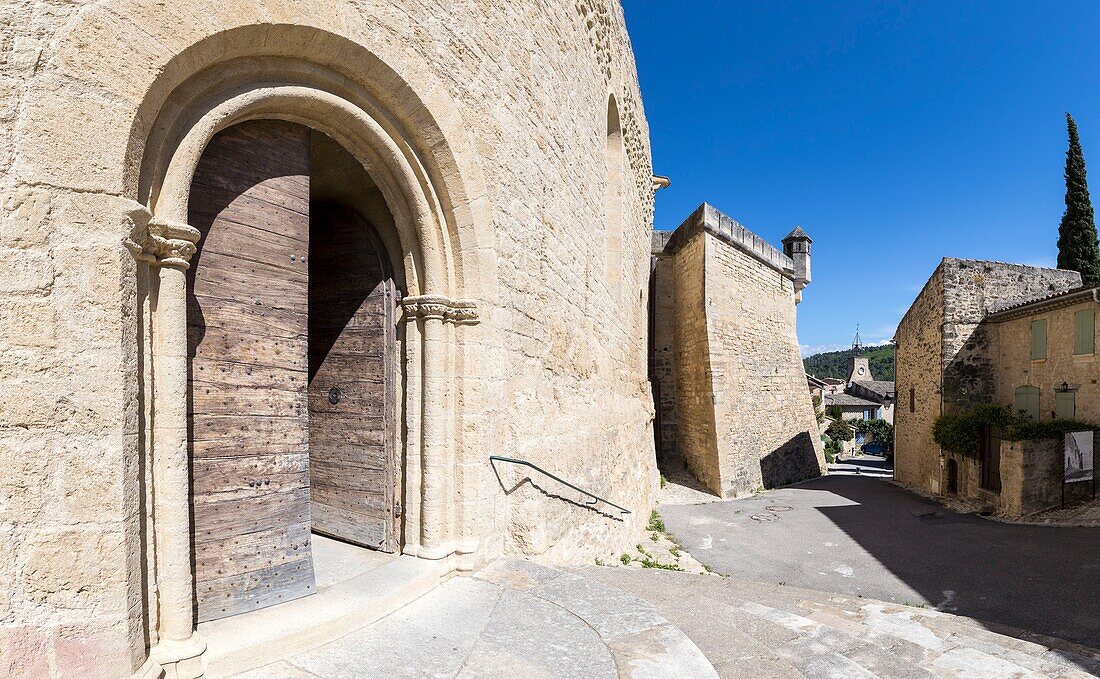 France,Vaucluse,Regional Natural Park of Luberon,Ansouis,labeled the Most beautiful Villages of France,entrance of St Martin church