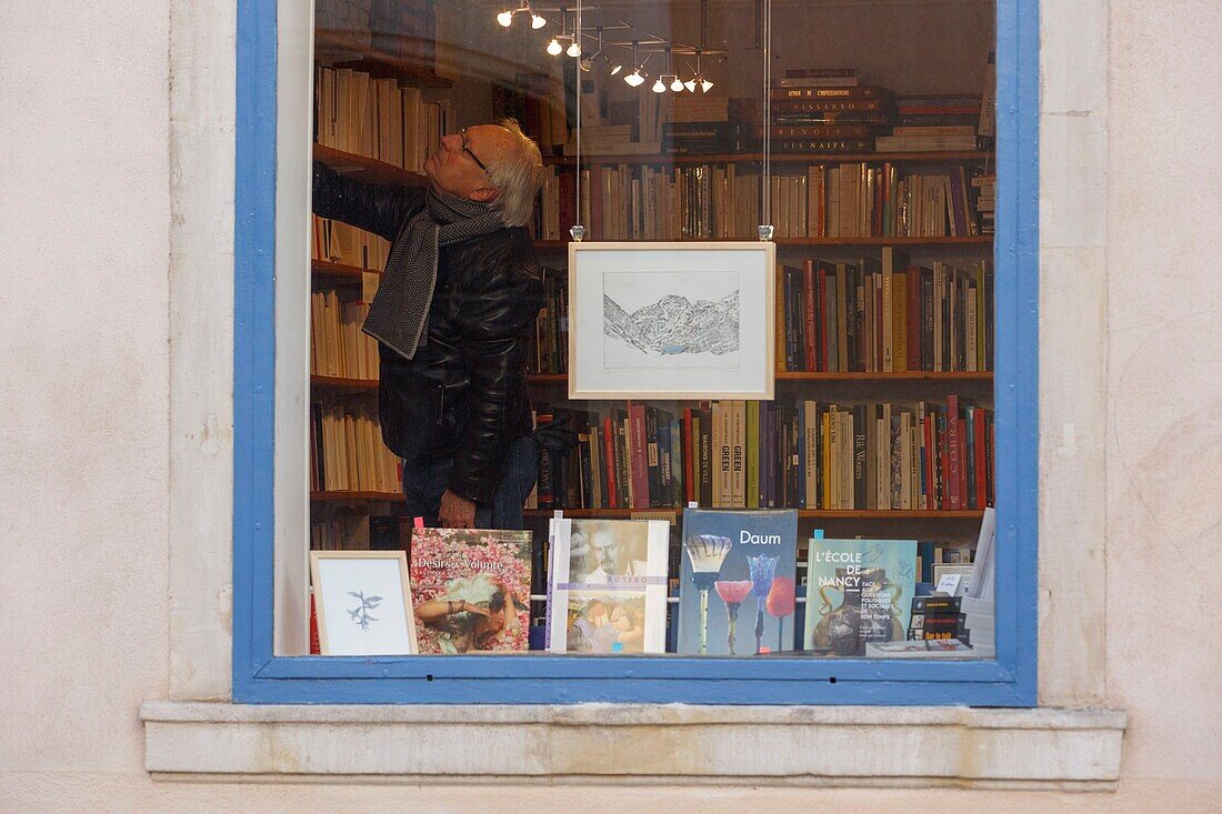 France,Meurthe et Moselle,Nancy,facade of the book store A l'Abri du Temps in the old town in Grande Rue (Grande street)