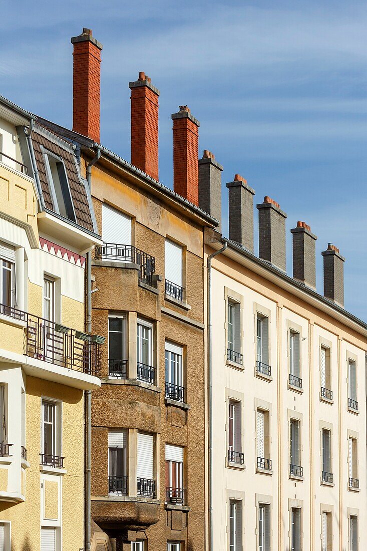 France,Meurthe et Moselle,Nancy,facades of apartment buildings and chimneys