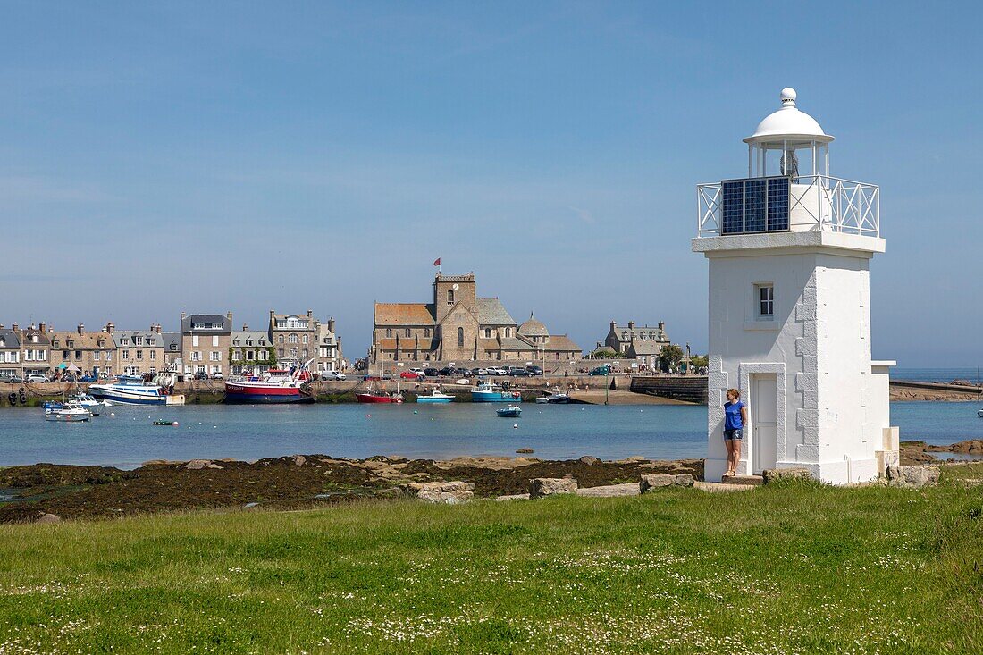 France,Manche,Cotentin,Barfleur,labeled Les Plus Beaux Villages de France (The Most Beautiful Villages of France),Harbour and Saint Nicolas church built from 17th century to 19th century